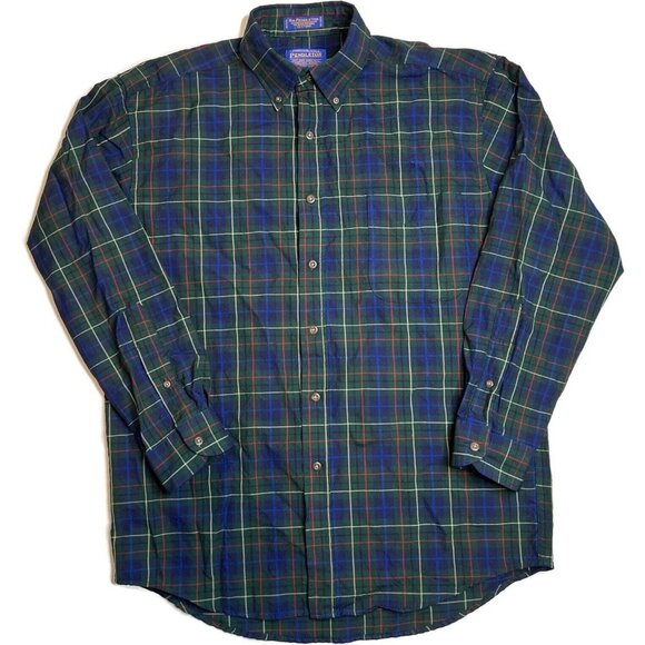 Sir Pendleton Men Medium Green Blue Hunting Tartan Plaid Wool Button Down Shirt - Picture 8 of 11